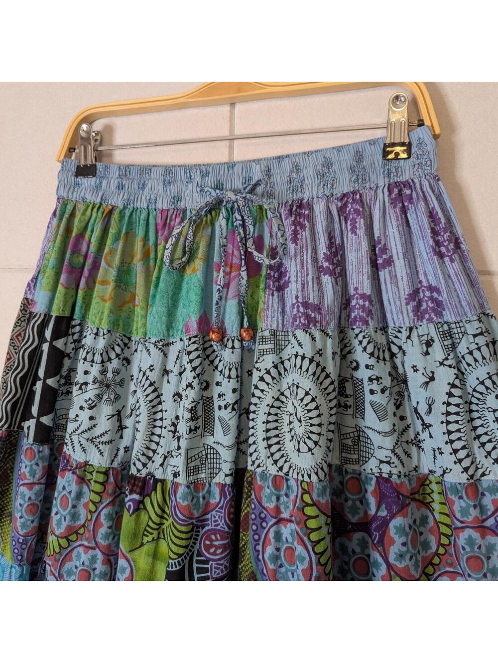 Gypsy Rose boho 100% cotton patchwork tiered flare midi skirt - Picture 3 of 7